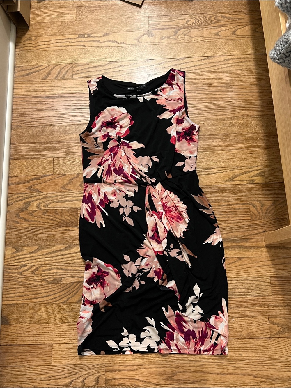 White House Black Market Black Midi Dress with Pink & Cream Floral Print